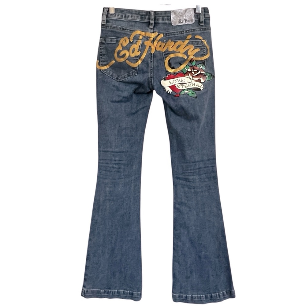 ED HARDY Y2K TRUE LOVE / LOVE ETERNAL WIDE LEG JEAN WOMEN’S SIZE 24 - Picture 4 of 15